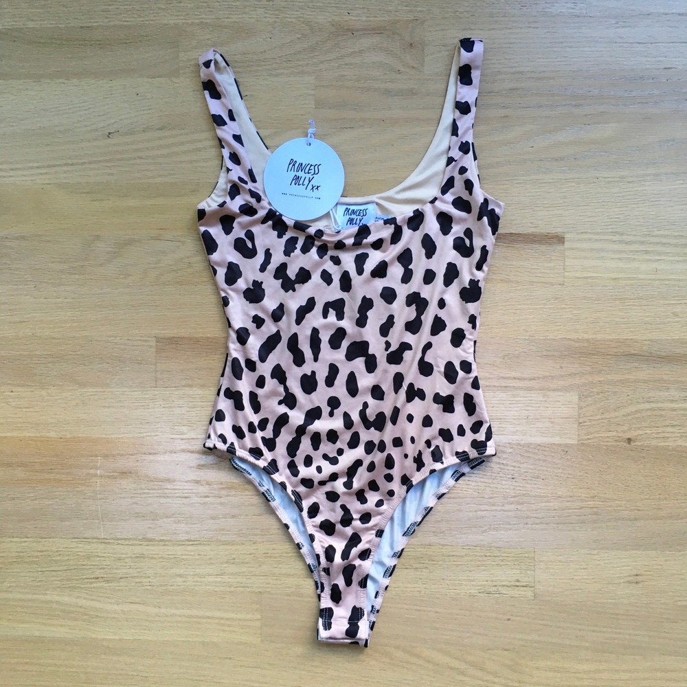 Princess Polly Women Pink Leopard Animal Print Scoop Neck Bodysuit Size US 4 NEW